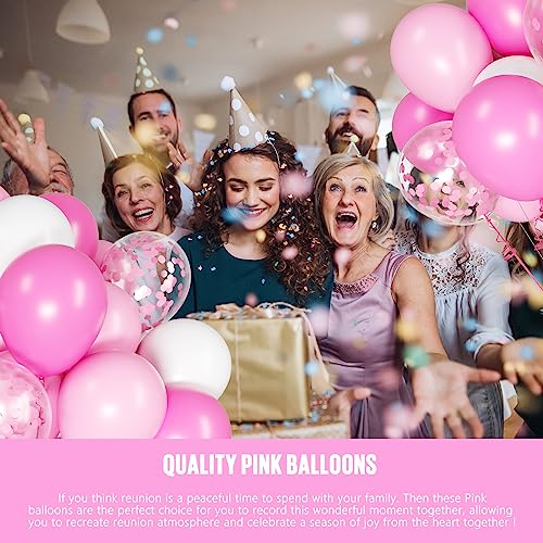 OWill 100pcs Balloons Pink White and Confetti 12 Inches Pink Latex Balloons, Pink Confetti Balloons for Birthday Baby Shower Wedding Party Supplies Arch Garland Decoration - Thumbnail 5