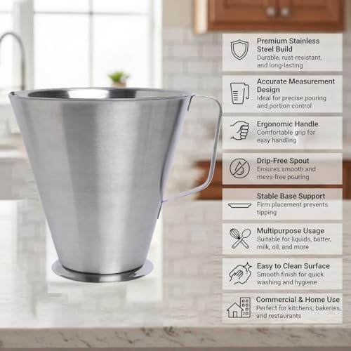 Image of KMW Steel Measuring Jug with Handle with Base I for Kitchen, Cooking, Craft, Baking & Measuring Liquids I 2000 ML (Pack of 1)