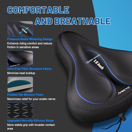 Image of APECYC Bike Seat Cushion Oversized, Comfort Bicycle Seat Cover for Women | Gel Padded Bike Seat Cover, Memory Foam Bicycle Seat Cushion for Peloton, Stationary, Exercise, Bike or Outdoor Longer Rides