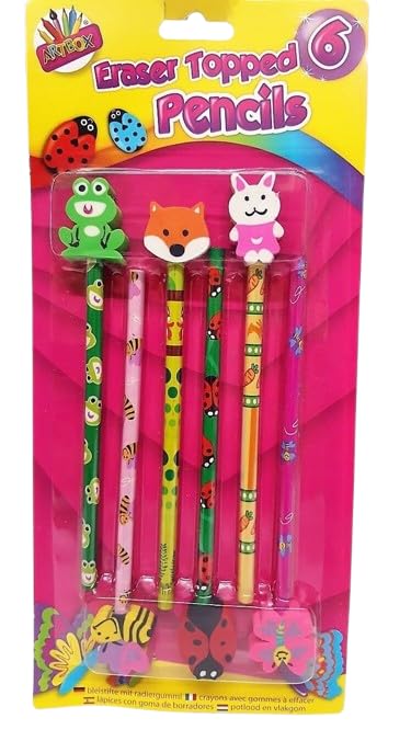 Neel Saanjh Eraser Topped Pencils Set, Cute Animal and Bug Erasers for Kids, Fun and Colourful, Durable Wood Pencils with Smooth Graphite, Perfect for Crafting, Sketching, and Note-Taking