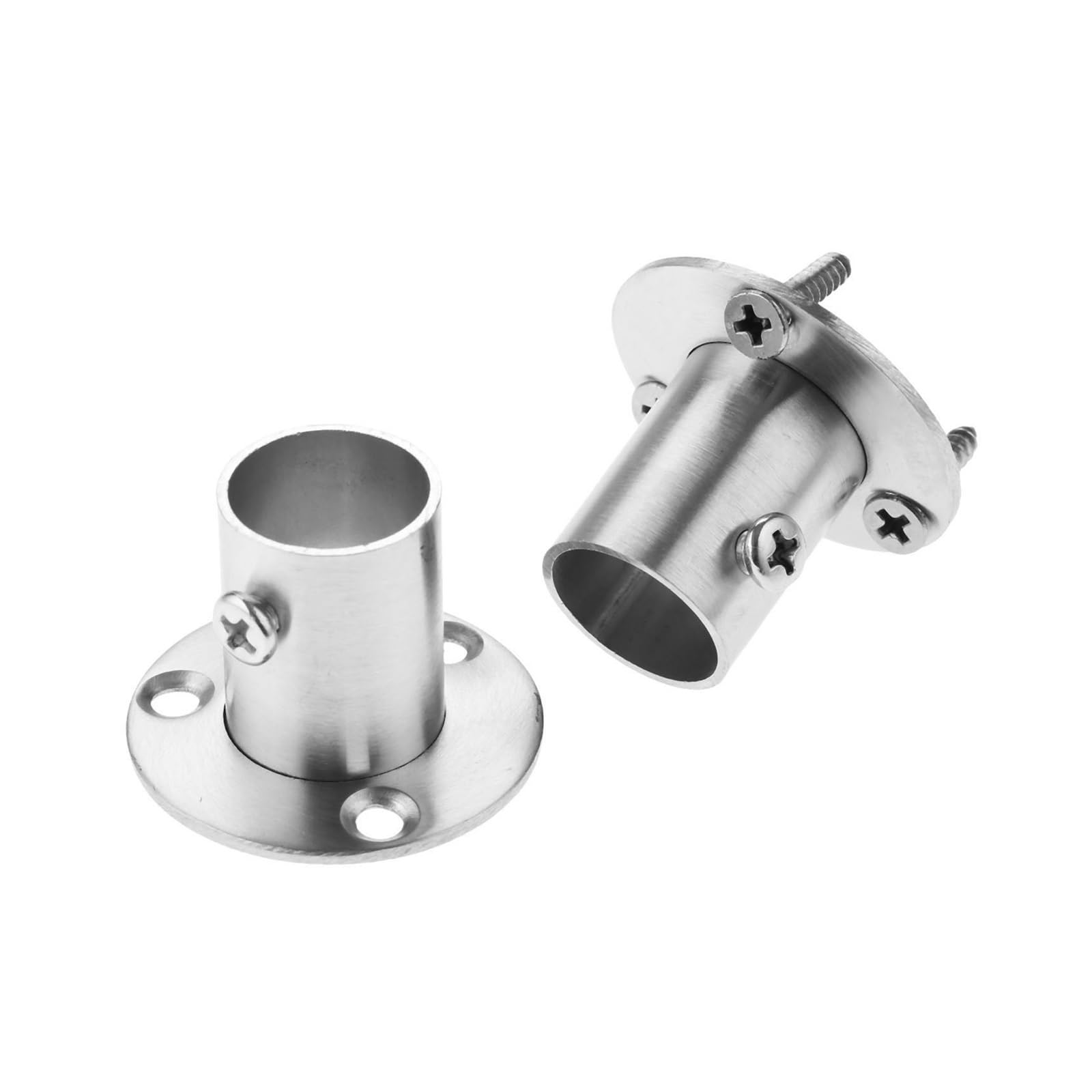 Ugzpwqlnx 19Mm Stainless Steel Pole Socket Flange Rod, Stainless Steel Wardrobe Pole Sockets 2-Pack For 19-32Mm Tubes Silver(19Mm)