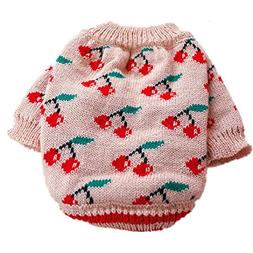 ISUPY ペット服 セーター 犬服 猫服 秋冬 防寒 柔らかい かわいい おしゃれ チェリー ペットウェア ドッグウエア 小型犬 中型犬 洋服 犬の服 ニットセーター トイプードル 撮影 写真 コスプレ お出かけ (L,チェリー)