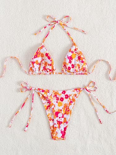 Image of Tainehs Women's Sexy Halter Thong Bikini Tie Two Sides Bottom Triangle Bikini Swimsuits
