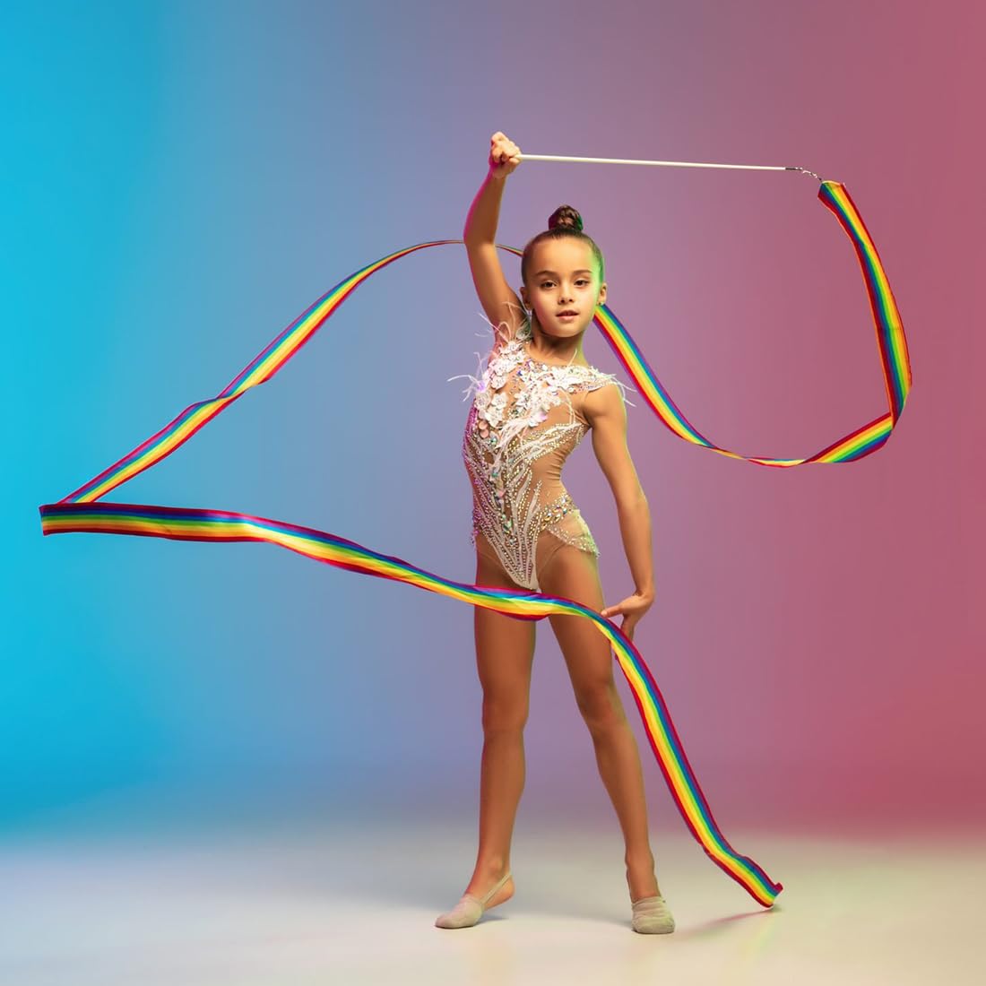 2 Pezzi Nastri di Ballo, Nastro da Ginnastica, 4m Nastri da Ballo, Nastro da Ballo, Nastro Ginnastica Ritmica, Dance Ribbons, Nastro per Ginnastica Ritmica, Ginnastica Ritmica Bacchetta