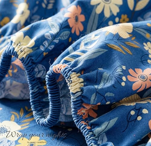 Image of VAS COLLECTIONS King Size Cotton Fitted Bedsheet (78 x 72 + 14 Inches) with Deep Pocket | 220 TC Soft Breathable Wrinkle Free Elastic Bed Sheet for King Mattress | (Blue)
