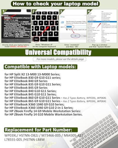 Image of 51.3Wh WP03XL M73466-005 Battery for HP EliteBook 830 835 840 845 860 865 / G9 835 840 845 860 865 G10 / EliteBook x360 1040 G9 G10 Series M73466-005 M64305-421 L78555-005 - 11.58V 4249mAh