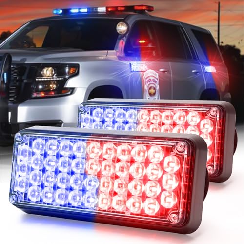 BooYu 2-Pcs Battery Operated LED Emergency Strobe Lights Bar w/Magnetic Base Rechargeable Portable Roadside Roof Top Mini Plow Flash Beacon Warning Light for Truck/Trailer/Vehicle (Red/Blue)