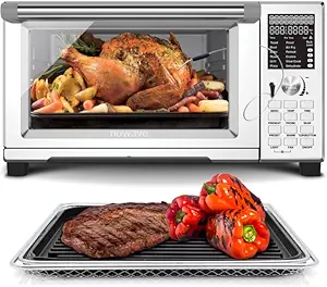 Nuwave Bravo XL Pro Smart Oven with Grill, Quicker & Crispier Results, Improved 100% Super Convection, Multi-Layer Even Cooking, 112 Foolproof Presets, 50-500F, Smart Probe, Stainless Steel, 30QT