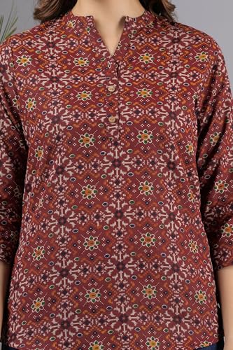 Image of Women's Cotton Printed Kurta Top | 3 /4 Sleeve Straight Kurti Casual Outings