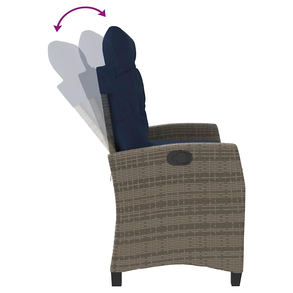 Panca Reclinabile da Giardino in Polyrattan con Cuscini Grigio | Seduta regolabile da esterno con morbidi cuscini blu per momenti di relax in terrazzo, patio o balcone.