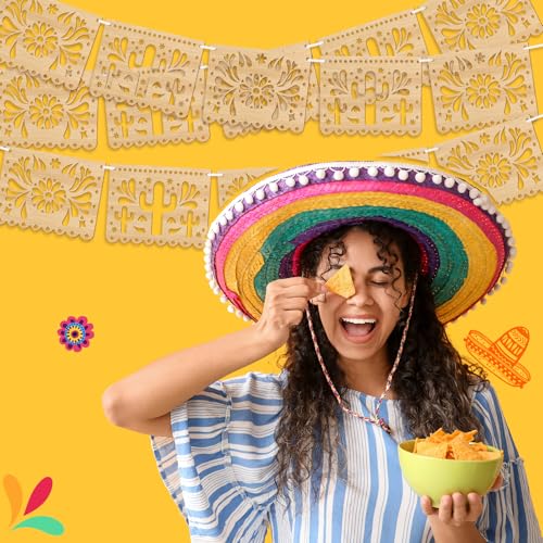 Image of Simgoing 4 Pack Papel Picado Classroom Decor Wooden Mexican Banners,Fresh
