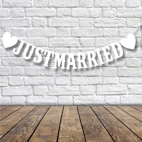Just Married Girlande,Hochzeitsgirlande,Just Married Hochzeit Banner Deko,Vintage Hochzeitsdeko,Wimpelkette Hochzeit,Hochzeitsbanner mit Seil,für Junggesellinnenabschied,Brautdusche,Fotohintergrund