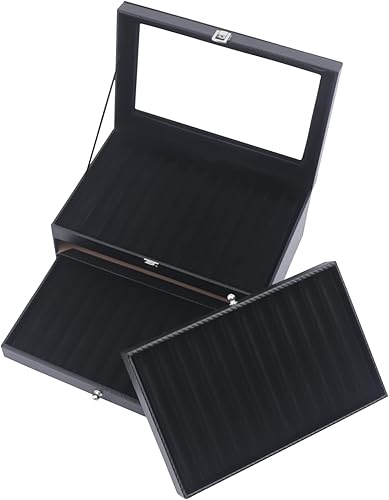 Miniatura 5 de Gdrasuya10 Caja organizadora de 36 piezas con ventana de cristal, vitrina de tres niveles con cajón y almacenamiento de bolígrafos estilográficos