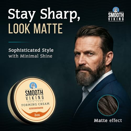 Smooth Viking Forming Cream - High Hold Styling Cream for Matte Finish, Men's Hair Products, Hair Paste for Short, Curly and Long Hair, Made in USA, 2oz