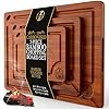 Deer & Oak 3-Piece Carbonised Bamboo Chopping Board Set – Pre-Oiled Large, Medium, & Small Sizes Wooden Chopping Boards for Kitchens with Side Handle and Hanging Hole
