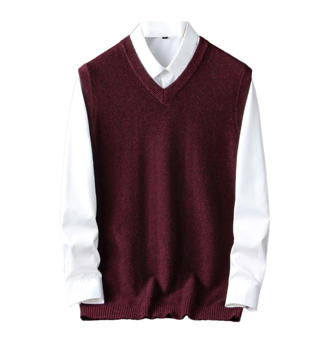 Chaleco de invierno para hombre, de cachemira, grueso, cuello en V, chaleco de punto sin mangas