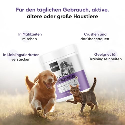 Hüft- & Gelenk Komplex - 120 Kausnacks - Soft Chews mit MSM, Kurkuma, Glucosamin, Hyaluronsäure & Chondroitin - Hundeleckerli & Katzen Leckerli - Alternative zu Gelenktabletten Hund - animigo