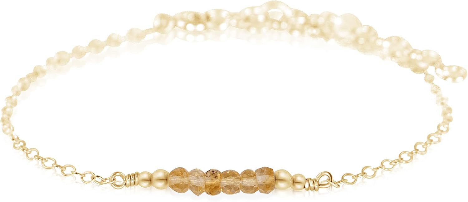 Luna Tide Tiny Sparkling Citrine Faceted Bead Bar Bracelet in 14k Gold Fill