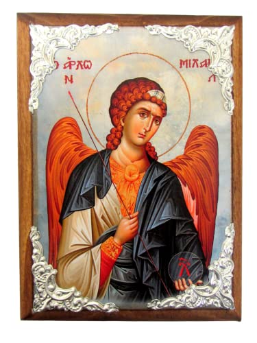 IconsGr Wooden Greek Christian Orthodox Wood Icon of Archangel Michael / AM30, Blue, 15L x 11W cm