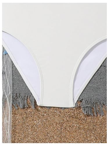 SHENHE Girl's 3 Pieces Bikini Set Ruffle Trim Bathing Suit Asymmetrical Neck Swimsuit with Sheer Pants3