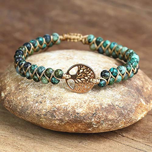 Jinxiuge Tree of Life Turquoise Stone Bracelet for Women Handmade Braided Layered Bead Bracelet with Black Gift Box4