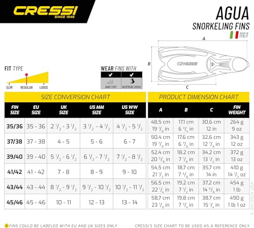 Image of Cressi Adult Snorkeling Fins with Self-Adjustable Comfortable Full Foot Pocket | Perfect for Traveling | Agua