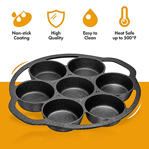 Bruntmor Premium Cast Iron 7-Cup Biscuit Pan, Large Muffin Pan ,Round Kitchen Non Stick Baking Tool For Scones, Cornbread, Muffins, Cup Cakes And Brownies, Perfect For Christmas Eve,Black #TOP7