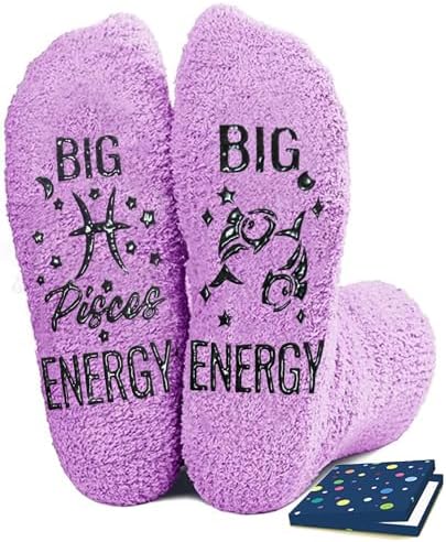 Pisces Zodiac Gifts for Women - Funny Birthday Astrology Constellation Horoscope Gifts, Fuzzy Space Galaxy Socks for Women Teen Girls image 5