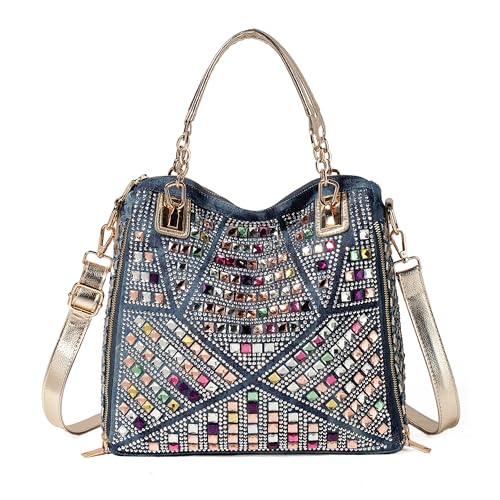 iPinee Sac à main bling pour femme avec strass en cristal, grand sac à main en jean, Diamant...
