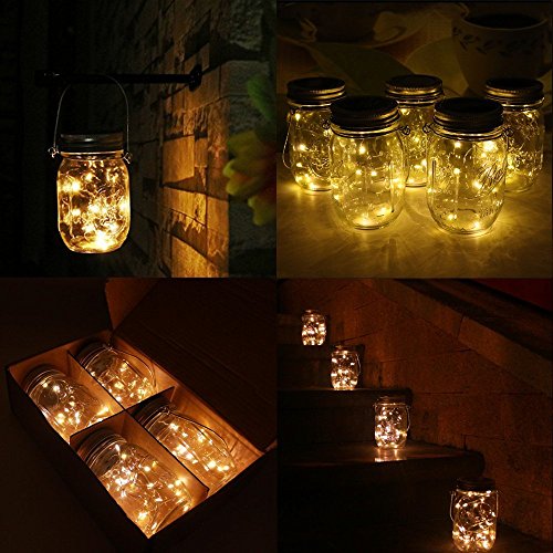 WERTIOO 6 Pack Solar Mason Jars Lights,30 LEDs Hanging Solar Lanterns Garden Decor Outdoor Lights Warm White Table Decor Fairy Lights for Patio Wedding Christmas Party
