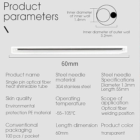 Fiber Optic Protection Sleeves 60mm | Heat Shrinkable Splice Protector | Pack of 200 Units | RoHS 2.0 Compliant 1