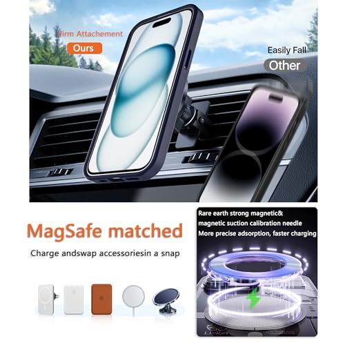 Image of Magnetic iPhone 15 case,Compatible with Magsafe, Military-Grade Protection,Slim Translucent Matte Shockproof with Anti-Scratch Anti-Fingerprint Phone Cover (Dark Blue, iPhone 15)