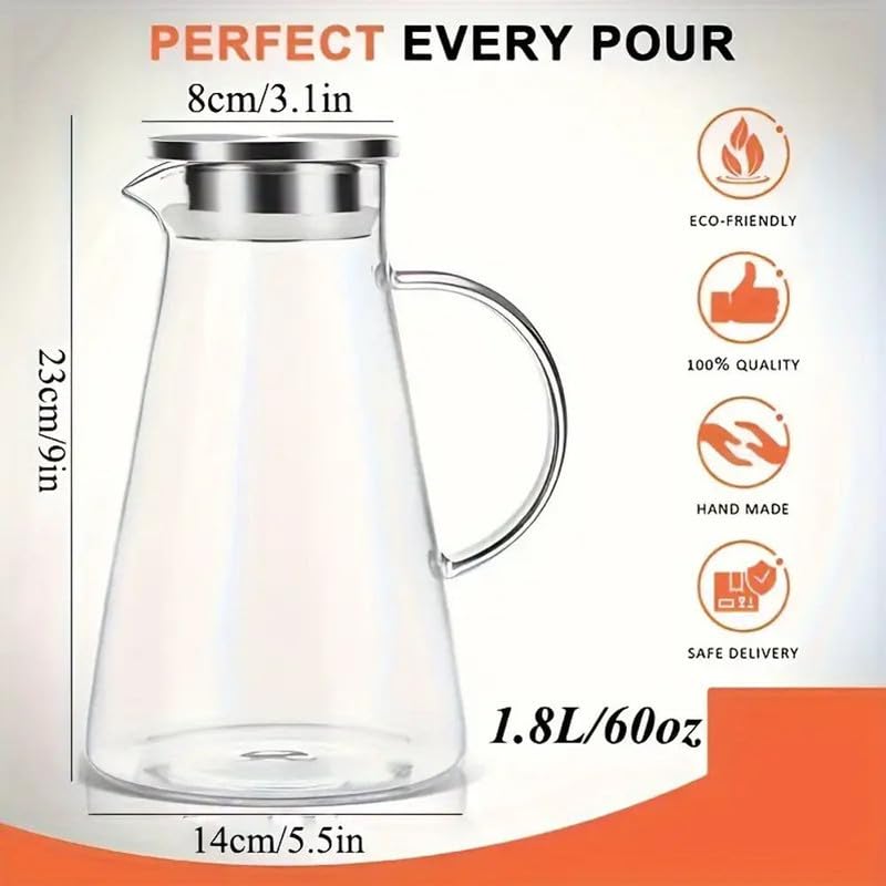 Image of 1800 ML || Set of 1 || Glass Water Jug with Lid Glass Pitcher Hot Water Jug Milk Carafe Glass Water Jug for Dining Table