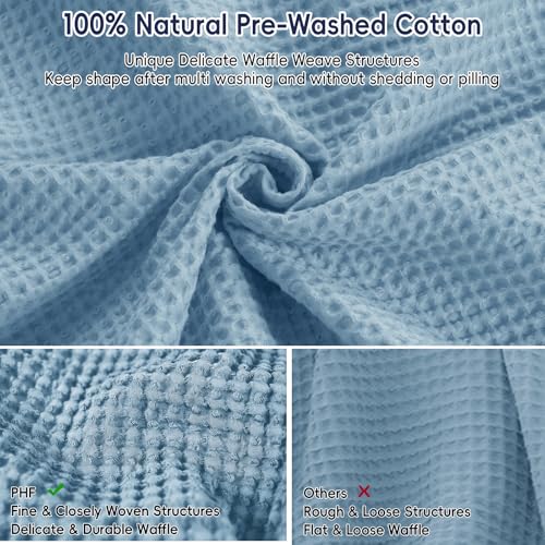 Image of PHF 100% Cotton Waffle Blanket Lightweight Breathable, Twin Size Dusty Blue | Pre-washed Soft Cozy Summer Throw for Hot Sleepers, Textured Decorative Layer for Bed Couch Sofa Guest Room, Giftable