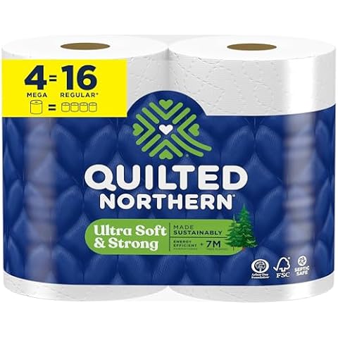 Quilted Northern Ultra Soft & Strong Toilet Paper, 4 Mega Rolls = 16 Regular Rolls, 5X Stronger*, Premium Soft Toilet Tissue Cover