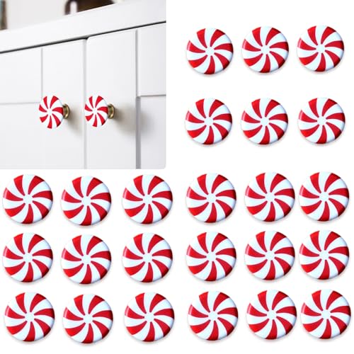 FOTN Christmas Cabinet Silicone Knob Covers Red and White Acrylic Candy Cane Cabinet Knob Covers Decorative for Kitchen Living Room Bedroom Cabinet Covers (Candy 7 Petals, 12)