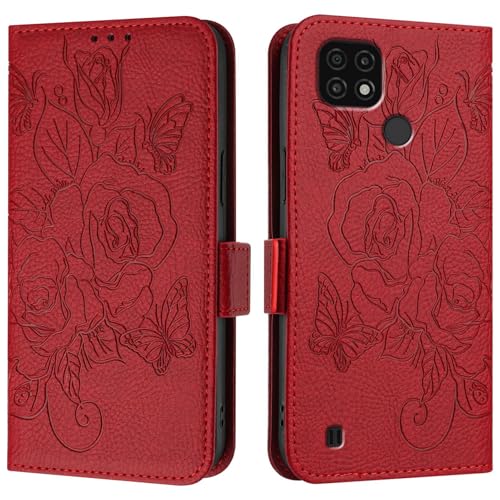 Étui portefeuille Realme C11/C21 antichoc avec porte-cartes et dragonne de sécurité