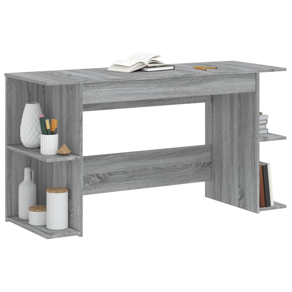 Scrivania Grigio Sonoma in Legno Multistrato 140x50x75 cm con Ampio Piano Robusto e Spazio Portaoggetti per Ufficio Studio Casa Smartworking