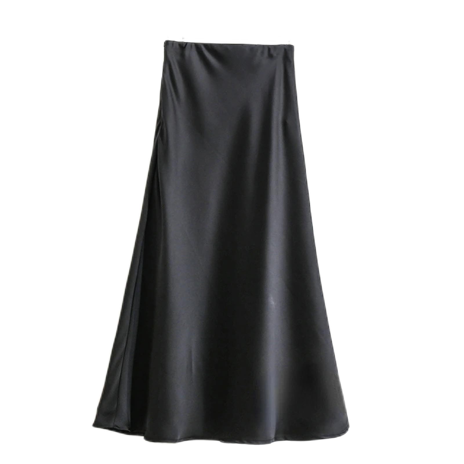 Jupe longue en satin pour femme - Taille élastique - Jupe trapèze en soie unie