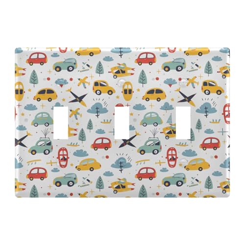 Light Switch Cover Cartoon Car Plane Wall Plates for Electrical Outlets 3 Gang 202b5766