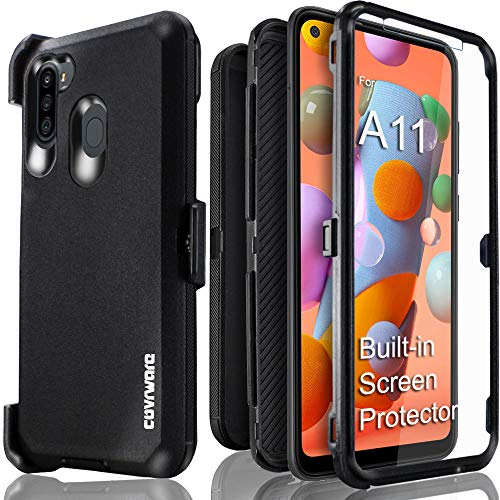 Covrware for Galaxy A11 Case [Built-in Screen Protector] Holster Belt Clip Kickstand Heavy Duty Full Body Armor Shockproof Protective Case [Tri Series] for Samsung Galaxy A11 - Black