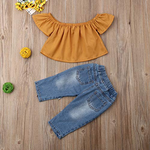 Citgeett Toddler Baby Girls Jeans Outfits Off Shoulder Tube Top+Hole Denim Pants Set Kids Summer Clothes thumb #2