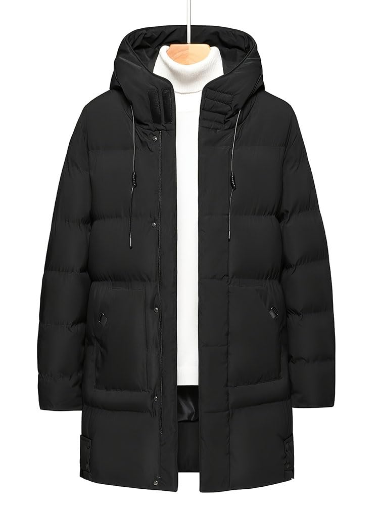 Parka Homme Doudoune Longue Chaude Polaire Manteaux Manches Longues Veste à Capuche Épais Automne Hiver