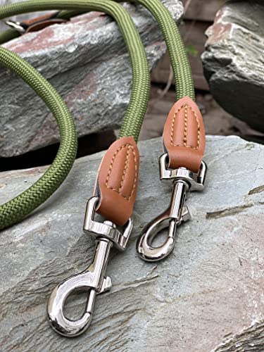 Leisegrün Hundeleine kleine Hunde leicht - Führleine 3m verstellbar mit 2 Karabiner - 3 Meter lang x 0,8 cm - Nur 200 g - Modell Devon - Olivgrün