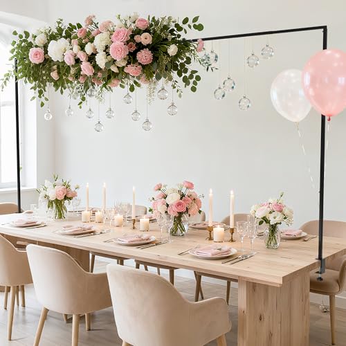 Fomcet Over The Table Rod Stand with Clamps 13-42 Tall 29-98 Length Metal Black Adjustable Table Arch Hanging for Wedding Birthday Party Christmas Anniversary Decoration
