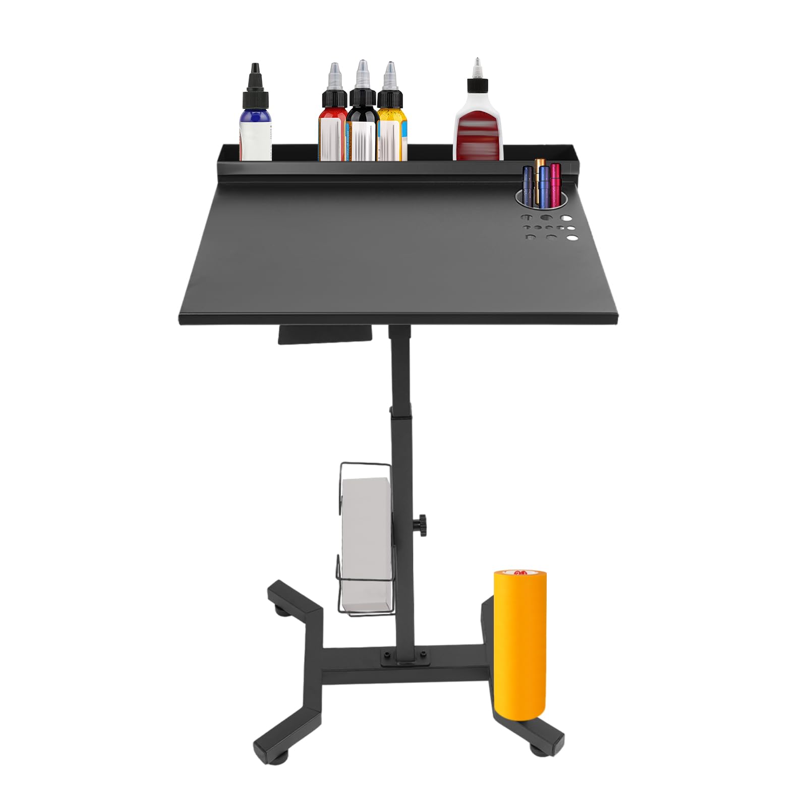Plateau de tatouage réglable avec rangement multifonction, table de salon, station de travail antidérapante pour tatouage et spa
