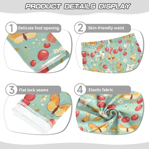 Wusikd Cherries Butterflies Girls' Leggings Toddler Doodles Bees Kids Yoga Pants Dance Active Tights 4T3