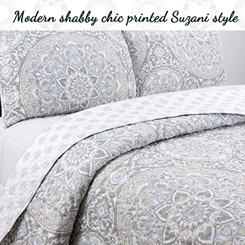 Cozy Line Home Fashions BB2019-010K Medallion Floral Reversible Bedding Quilt Set thumb #1