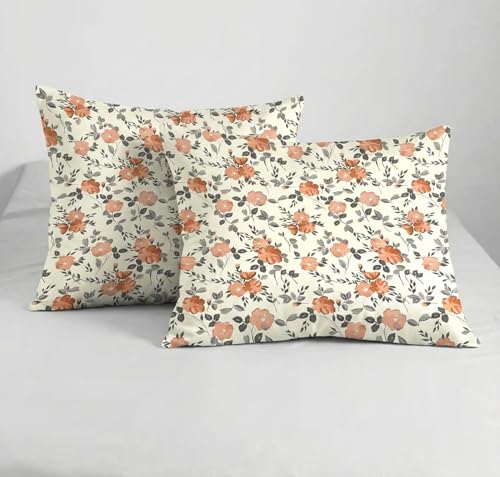 Image of Trance Home Linen 200 TC 100% Cotton Printed Pillow Covers | Pillow Cases | Set of 2 Piece Pillow Covers only |Large Size (20 X 30 inch, Blooms Rust)