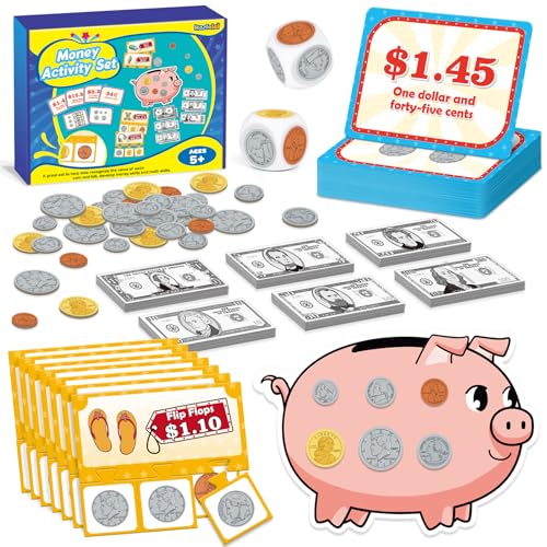 Kasfalci Money Activity Set for Kids for Learning, Pretend Play, Math Manipulatives,Teaching,Counting,Learning & Education Toys for Kindergartner Classroom & Homeschool,Math Games for Toddler, Teacher
